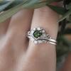 Elegant Floral Ring: Silver Crown with Green Zircon Branch Design for Couples