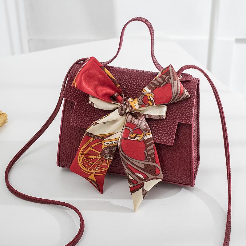 

Bow silk scarf lychee pattern shoulder messenger women s bag personalized fashion temperament elegant bag красный