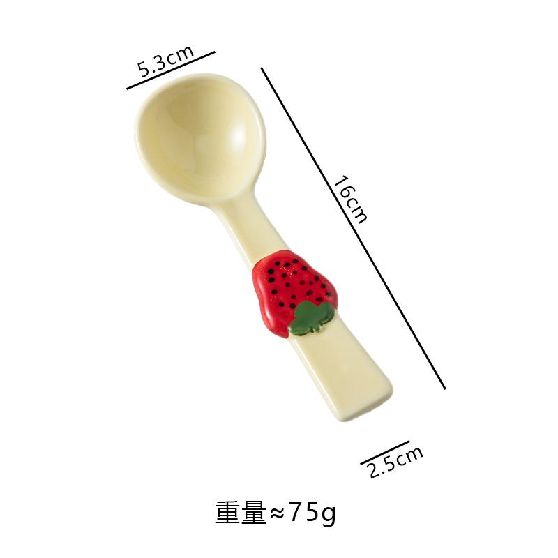 Cute strawberry bow spoon creative girl heart ceramic spoon high value long handle dessert spoon