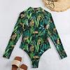 European and American One-piece Swimwear Zipper Bikini Slim Printing Sexy Long-sleeved Swimsuit