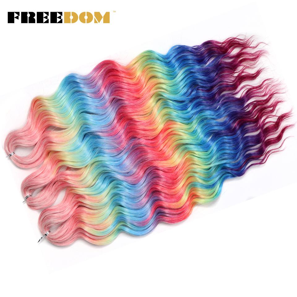FREEDOM Synthetic Braiding Hair Extensions Natural Curly Wavy 24inch Water Wave Braid Hair Ombre Blonde Brown Twist Crochet Hair