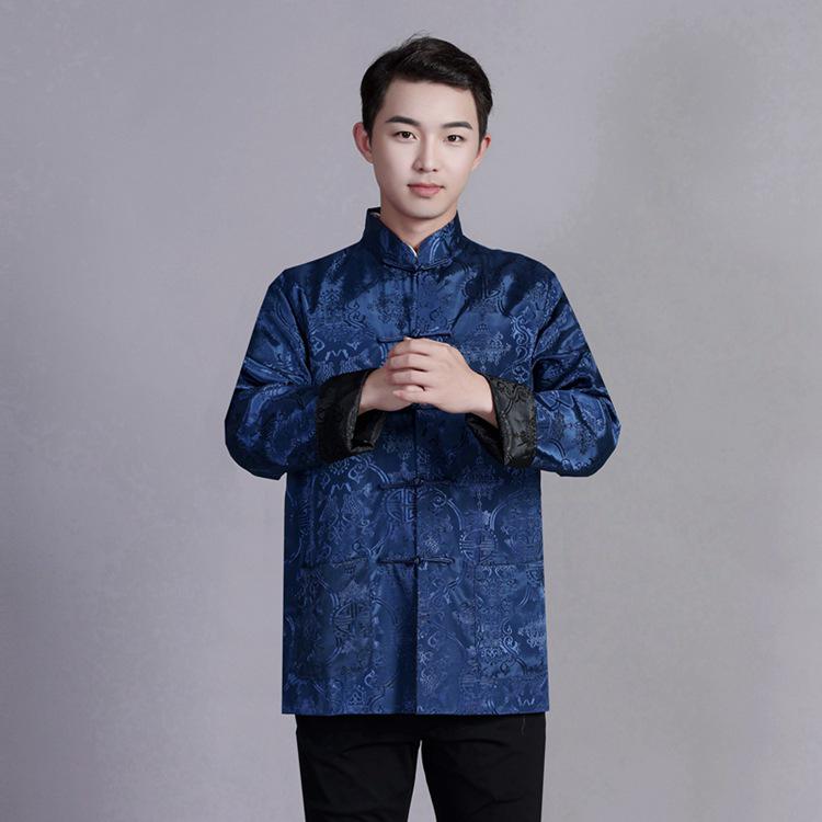 Men's Reversible Tang Suit Top - Retro Chinese Style, Stand Collar, Frog Button, Long Sleeve Outerwear