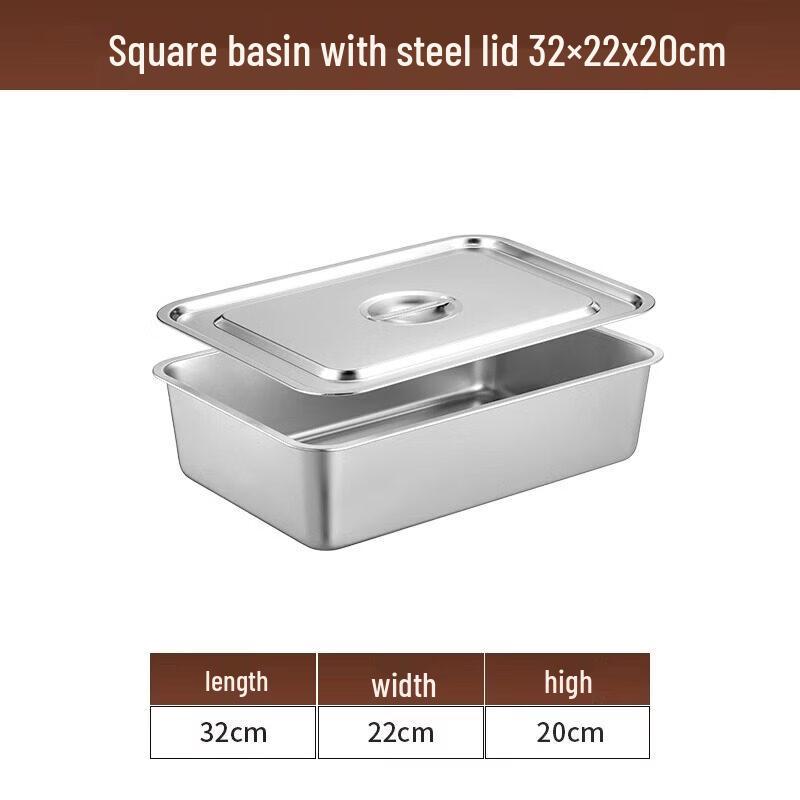 Ruhan Deep Stainless Steel Square Food Pan with Lid