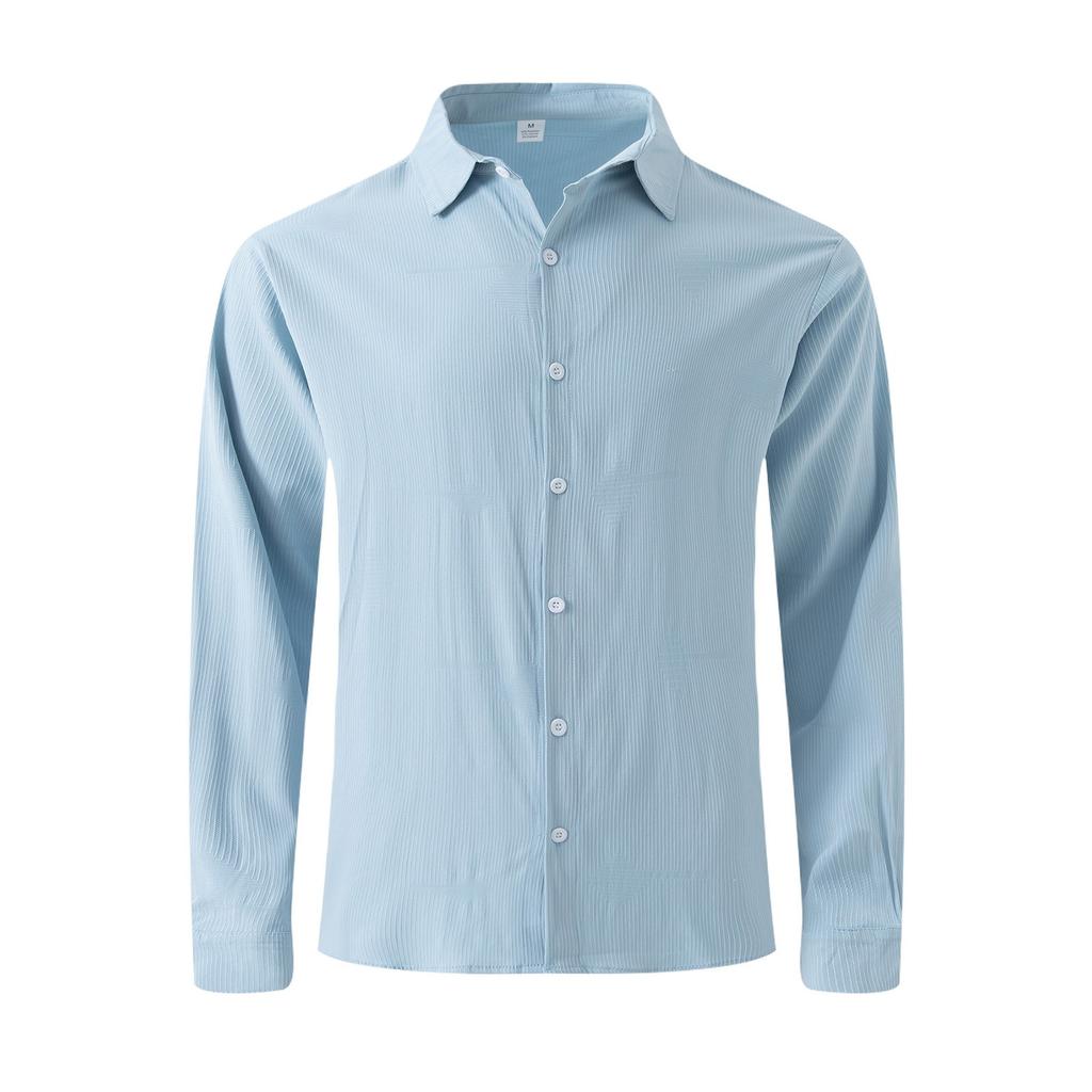 Pánská košile s klopou, jednobarevná, na knoflíky, s dlouhým rukávem, pánská ležérní pruhovaná jednořadá košile s dlouhým rukávem
