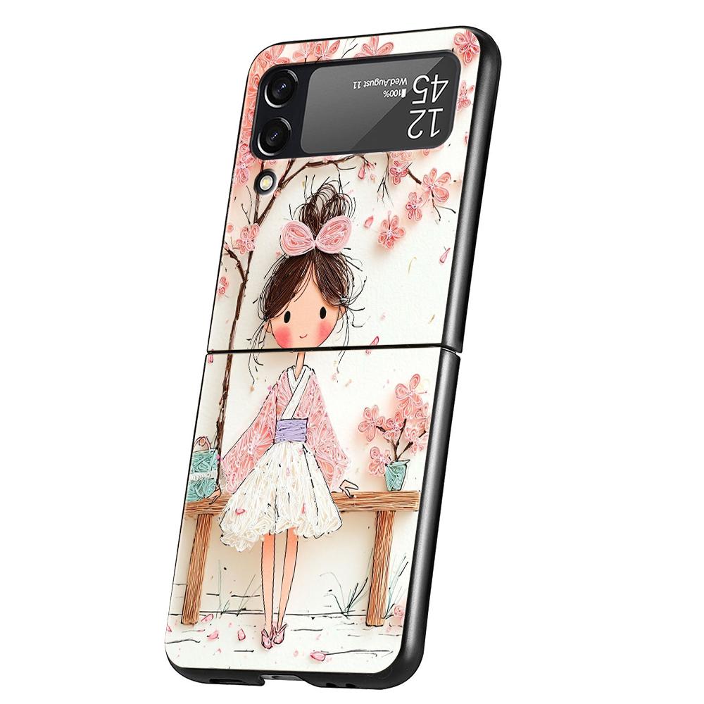 Hard PC Phone Case For Samsung Galaxy Z Flip 7 6 5 4 Black Cover For Galaxy Z Flip 3 Foldable Shockproof Capas Cartoon Girl Bags
