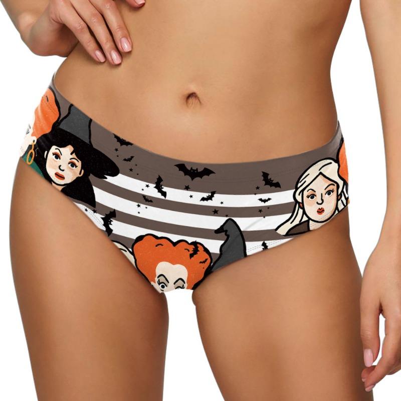 Halloween Damen Gestreifte Schädel und Kopf Slips Digitaldruck Sexy Slips Panties Damen