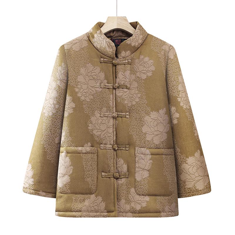 

Winter Faux Tang Suit Jacket for Middle-Aged Women, Stand Collar Cardigan, Chinese Style, Plus Velvet, Thickened Outerwear 4XL