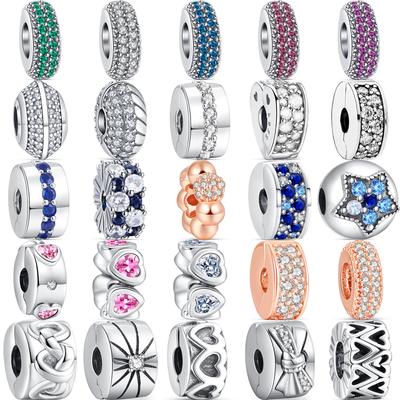 Bow Heart and Heart Connected Zirconia DIY Clip Beads Fit Original Charms Silver S925 Bracelet Women Jewelry Making