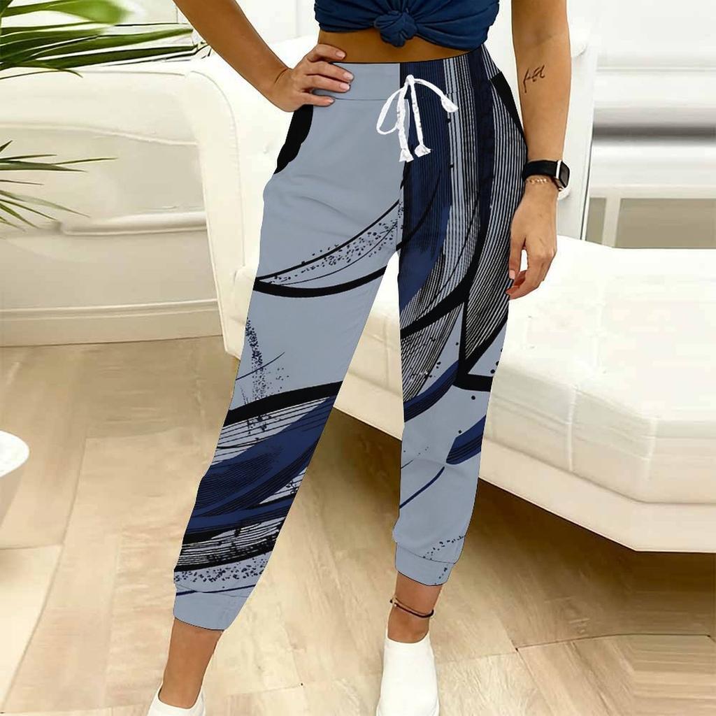 Summer Ladies   Starry Sky Printed Sweatpants Loose Fit Drawstring Joggers Elastic Cuff Daily Casual Pants