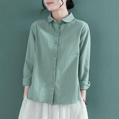 Elegantní dámské košile Košile Dámská jarní a podzimní Retro S dlouhým rukávem Bavlněná lněná košile Kariérní móda Halenka Populární personalizované oblečení