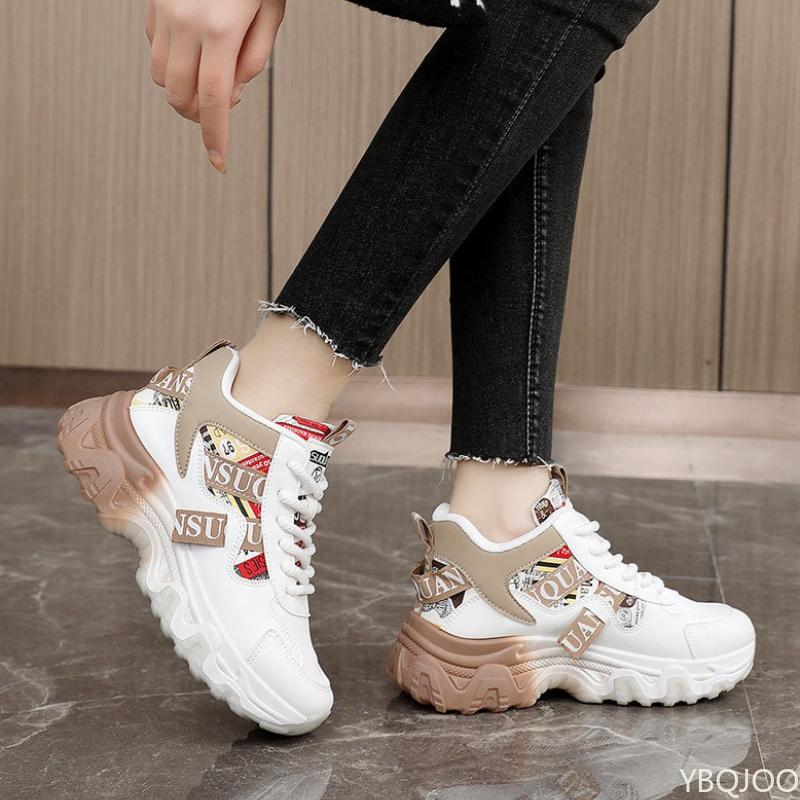 Spring and Autumn Fashion New Thick Soled Height Increasing Women's Sports Shoes Color Blocked Trendy Breathable Casual Shoes