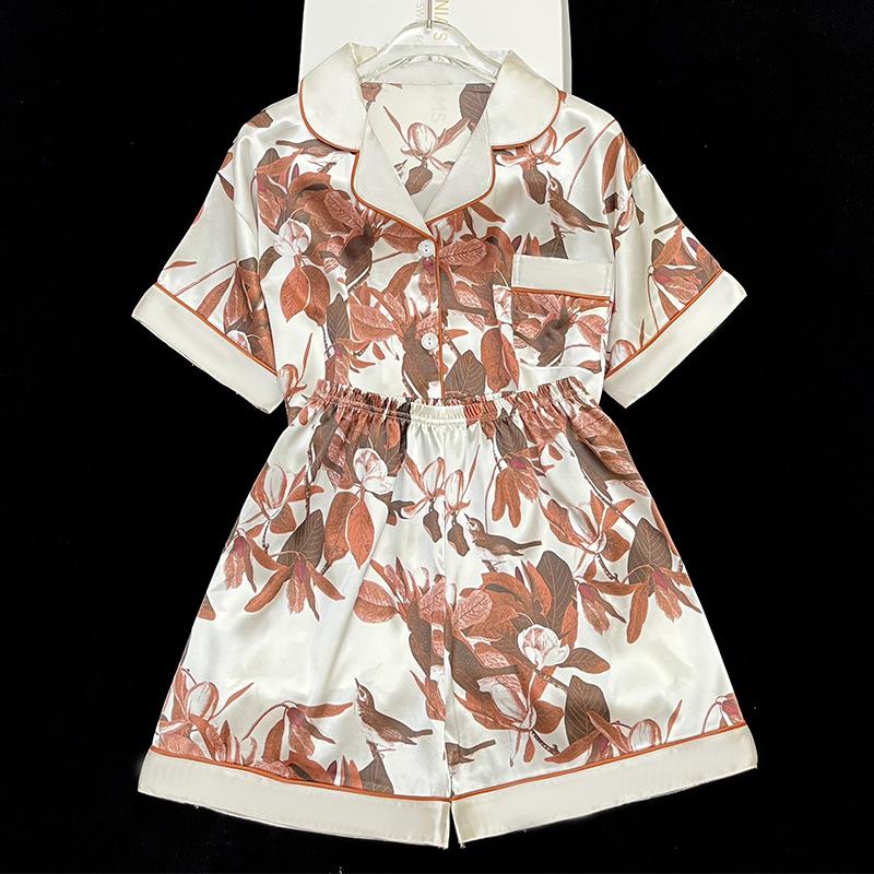 French Retro High-End Sense Full Of Floral Pajamas Women'S Summer Short-Sleeved Shorts Loungewear Suit Can Be Worn Outside