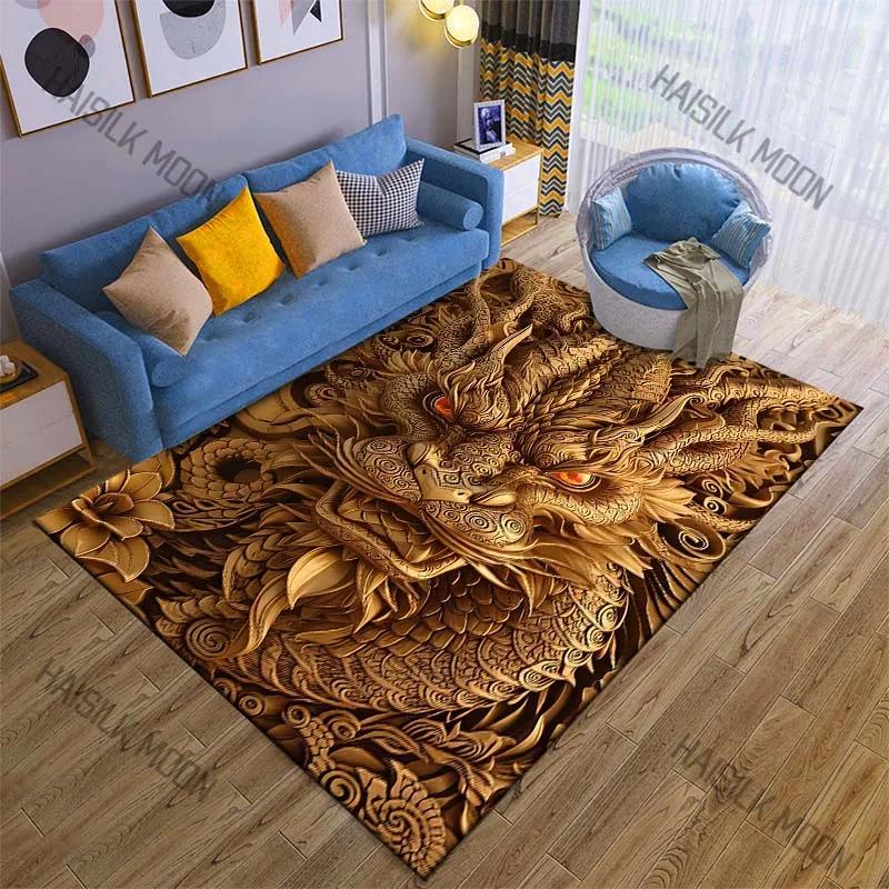 Oriental Dragon Head Print Cartoon Carpet Rug for Living Room Bedroom Sofa Decor Kids Play Home Area Rug Non-slip Mat