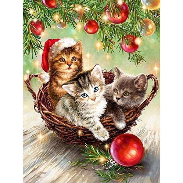 5D Diamond Painting Animal Cat Diamond Embroidery Christmas Cat Cross Stitch Rhinestone Picture Mosaic Set Christmas Home Decor