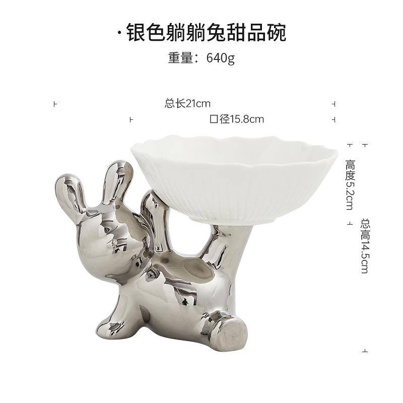 Cartoon-Kaninchen Keramikschale Hoher Tablett-Snackschale Desktop-Aufbewahrungsbehälter Süßigkeitenteller Heimdekorationszubehör
