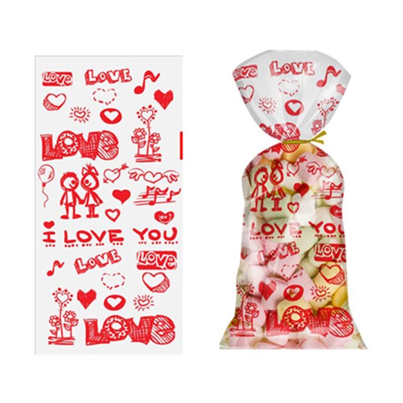 100 Stück Zellophantüten in Herzform zum Valentinstag mit Drehverschlüssen, für Feiertage, Leckereien, Schokoladentüten, Kekstüten, Geschenke