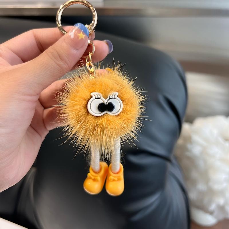 [Cute Long Legs] Mink Hair Car Keychain Pendant Ins Internet Celebrity Hair Pom-pom Book Bag Pendant