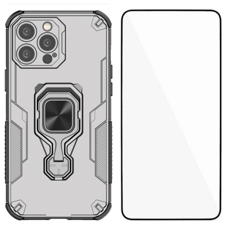 For iPhone 13 Pro 6.1 inch Phone Case WANLONFENG PC TPU Back Cover Kickstand with Tempered Glass