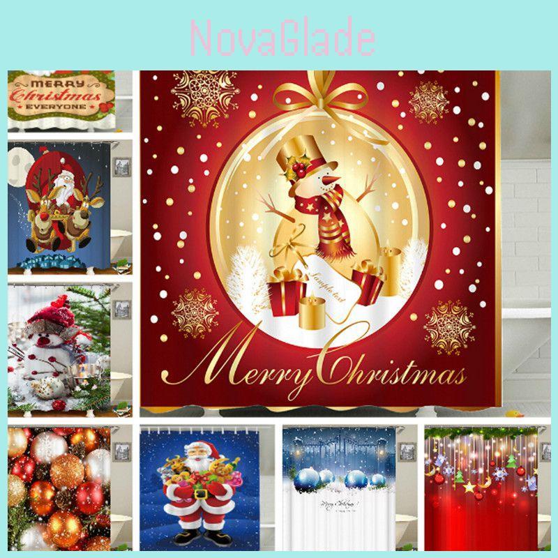 Cheerful Christmas Shower Curtain Featuring Santa Claus And Snowman For Festive Bathroom Decor