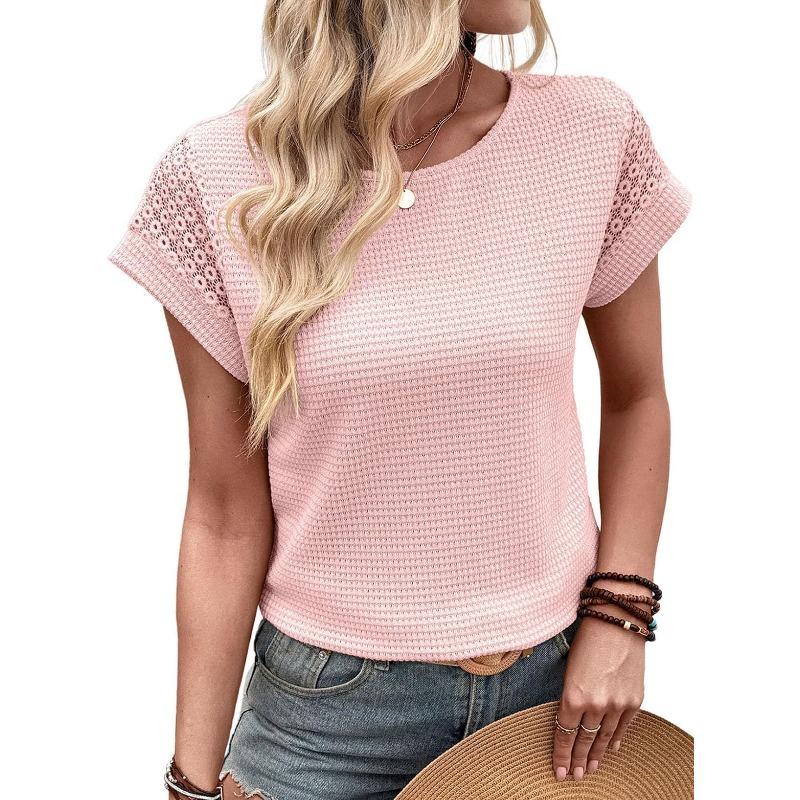 IHUASU Women's Fashion Casual O-Neck Short Sleeve Blouses & Shirts