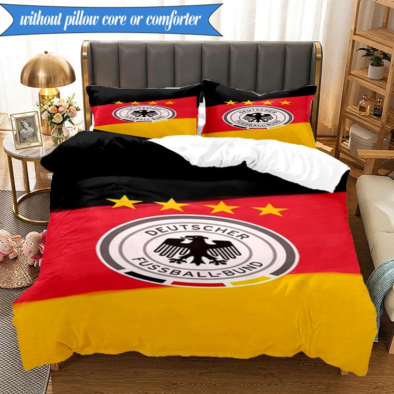3PCS German Football Emblem Printed Soft Bedding Set,Including 1pc Duvet Cover And 2pcs Pillowcases Perfect for Bedroom, Dormitory, Fan gift