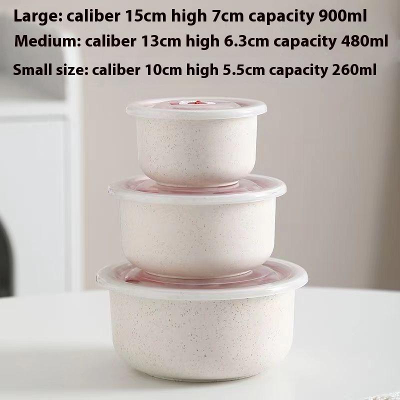 3Set Wheat Straw Freshness Bowl Plastic Microwave Oven Soup Bowl Crisper Practical Bowl round with Lid Lunch Box Salad Bowl