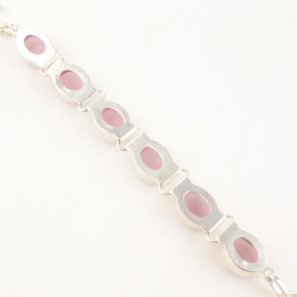 Natural Pink Cat's Eye Gemstone 925 Sterling Silver Jewelry Handmade Bracelet 8" RB-4-27