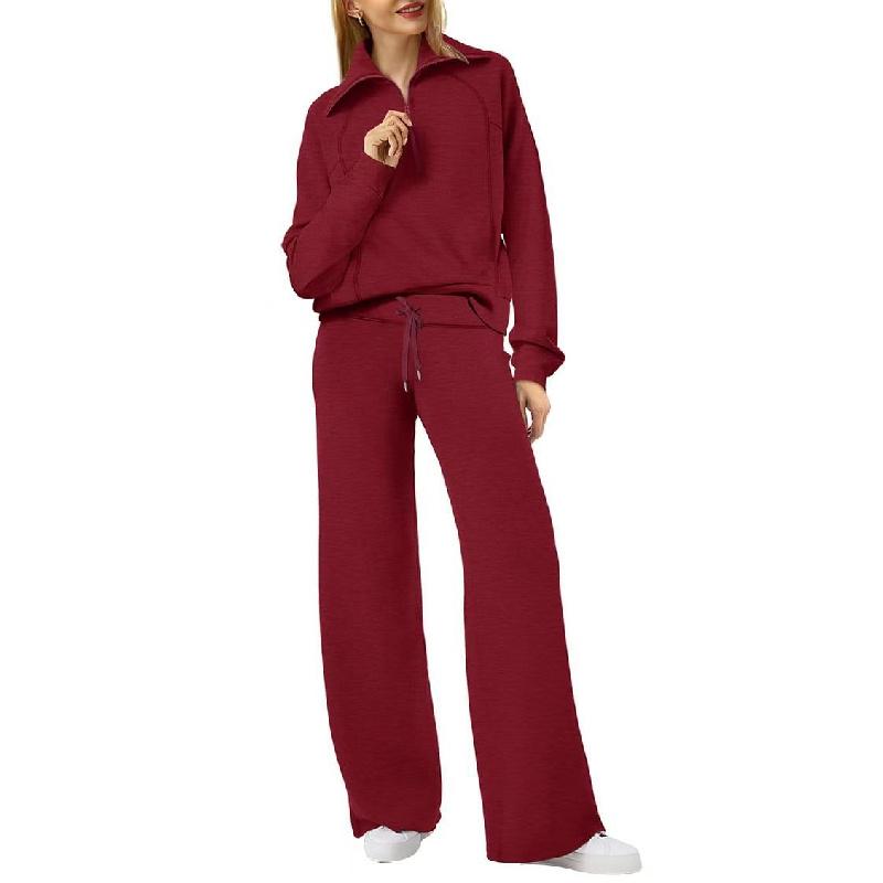 Autumn Fashion Casual Sports Set: Zippered Long-Sleeve Women's Sweatshirt and Wide-Leg Pants Two-Piece Set