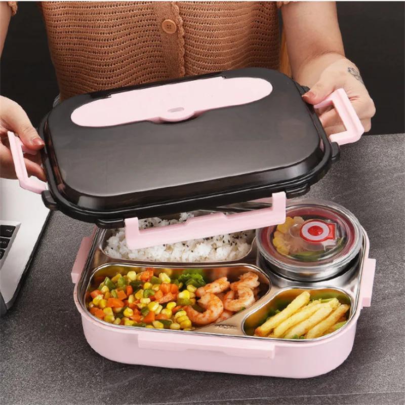 304 Stal nierdzewna Lunch Box Bento Box Dla Dzieci Biuro Miska na Zupę z Łyżką i Pałeczkami Lunch Pojemnik Do Przechowywania Żywności