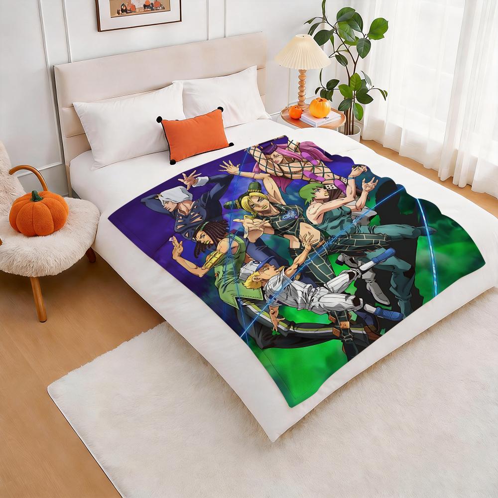 J-JoJo B-Bizarre Adventure Throw Lightweight 240g Flannel Blanket Soft Skin-friendly for Summer Cooling
