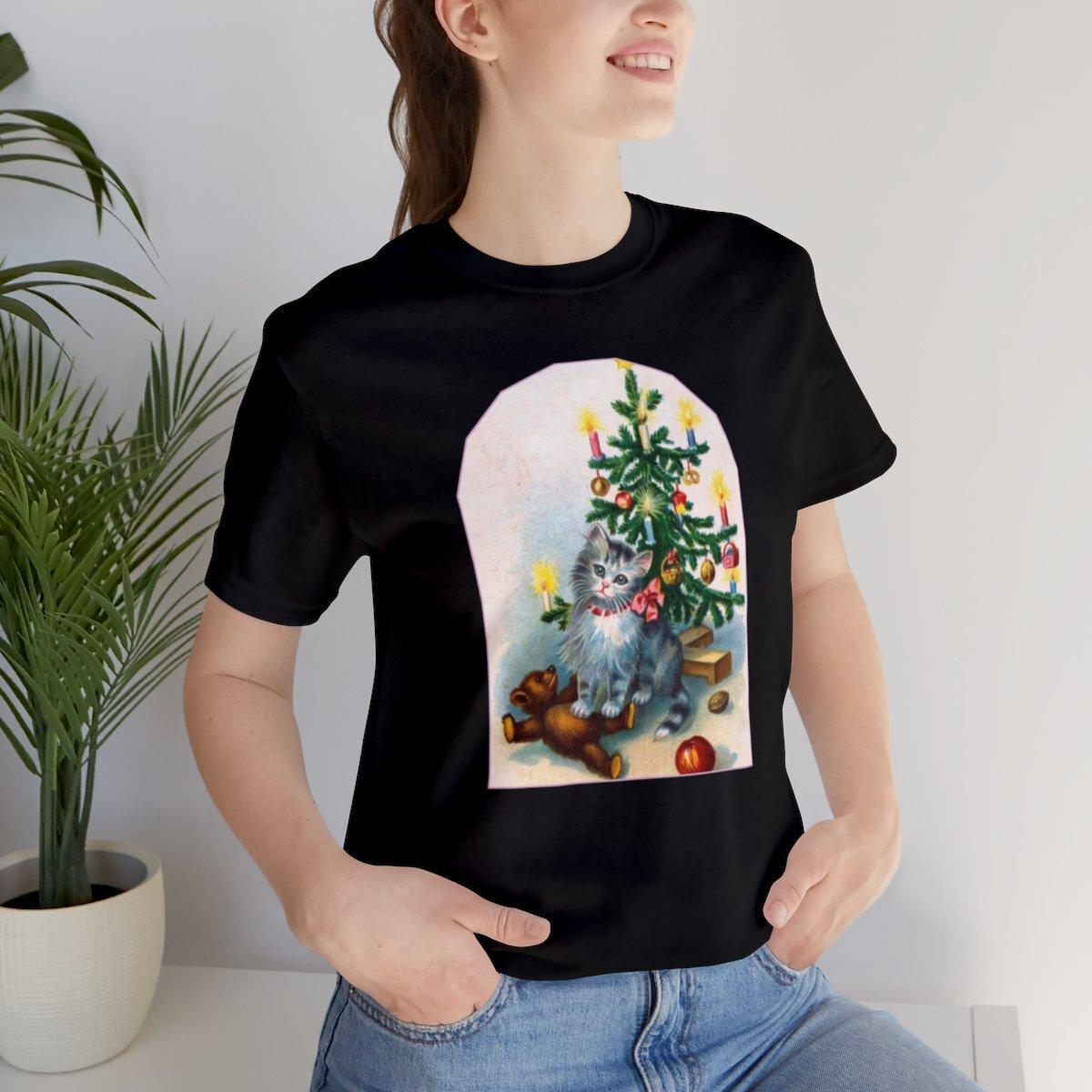 Victorian Cat Christmas T Shirt Holiday Cat T Shirt Kitten Christmas S