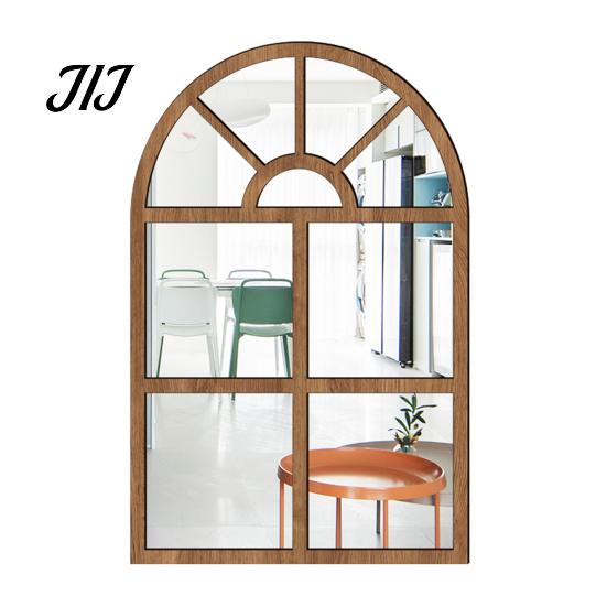 Arched Wall Mirror Stickers Window Decor, Wooden Frame Acrylic Fake Mirror, Minimalist Arch Self-Adhesive Windowpane Sticker for Living Room