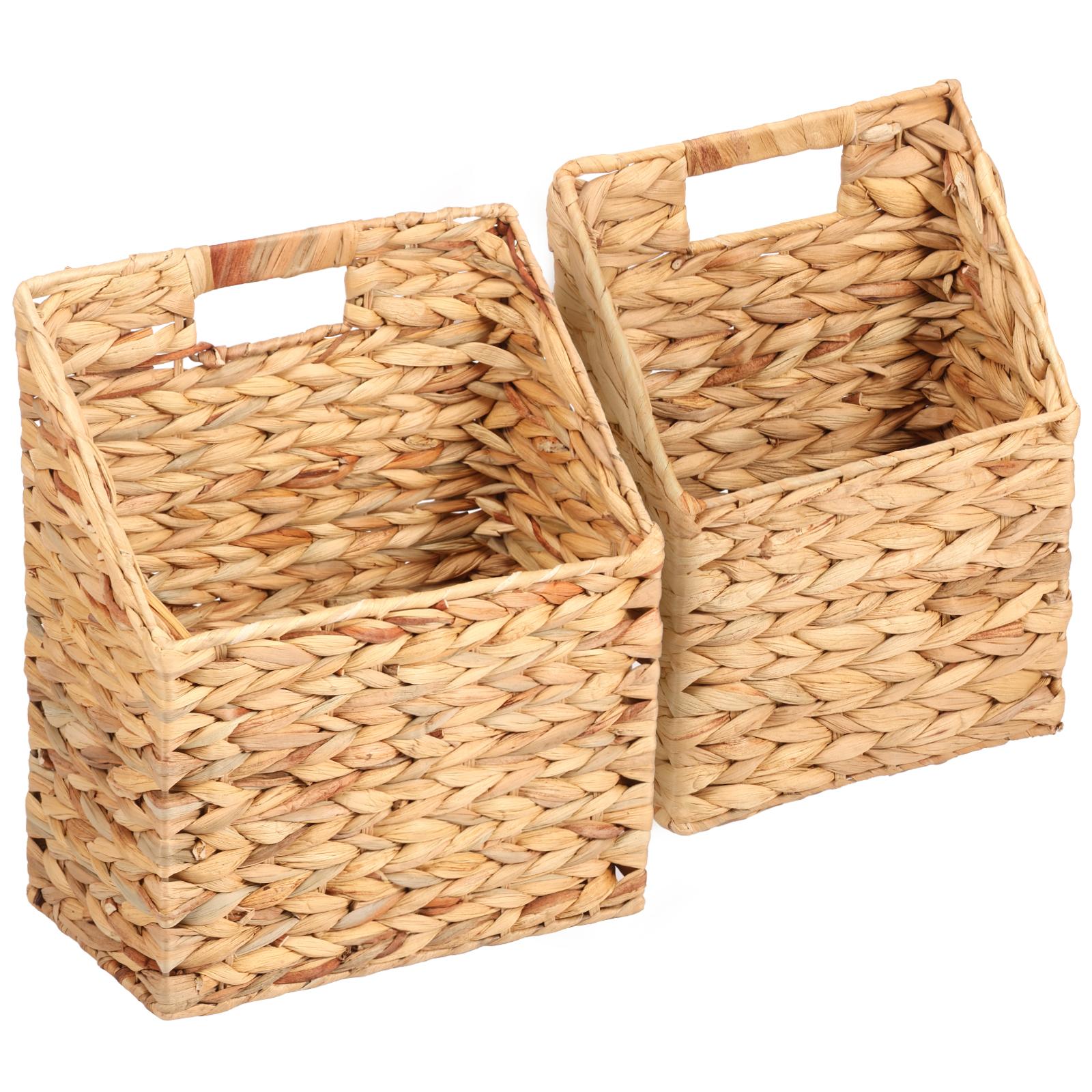 

2Pcs Hanging Woven Storage Basket Handwoven Hanging Imitation Rattan Woven Storage Organizer with Handle for Bathroom Kitchen