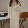 Korean Style Long Over-Knee Knit Dress with Stand Collar for Women, Autumn Winter