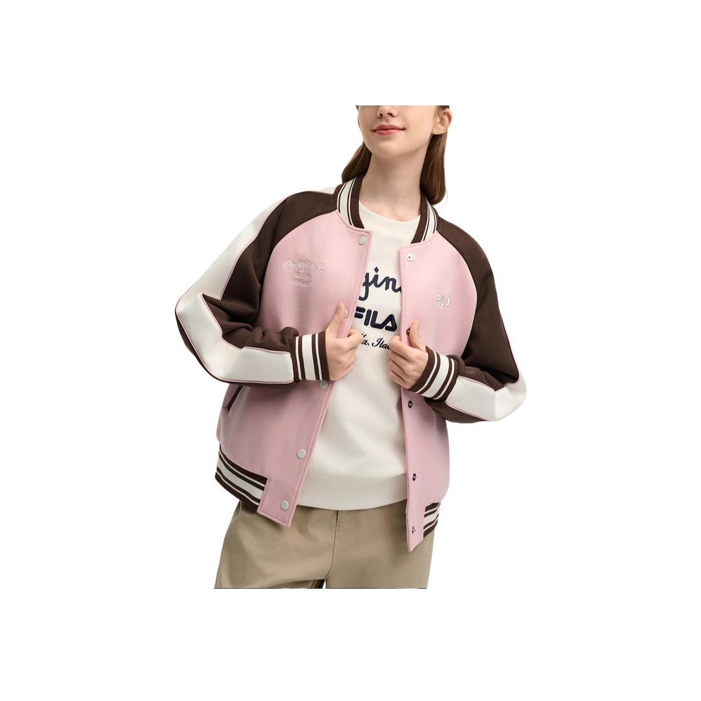 Fila Fashion Casual Knitted Long Sleeve Baseball Jacket Women Jacket Smoke-Pink F11W519501FPK