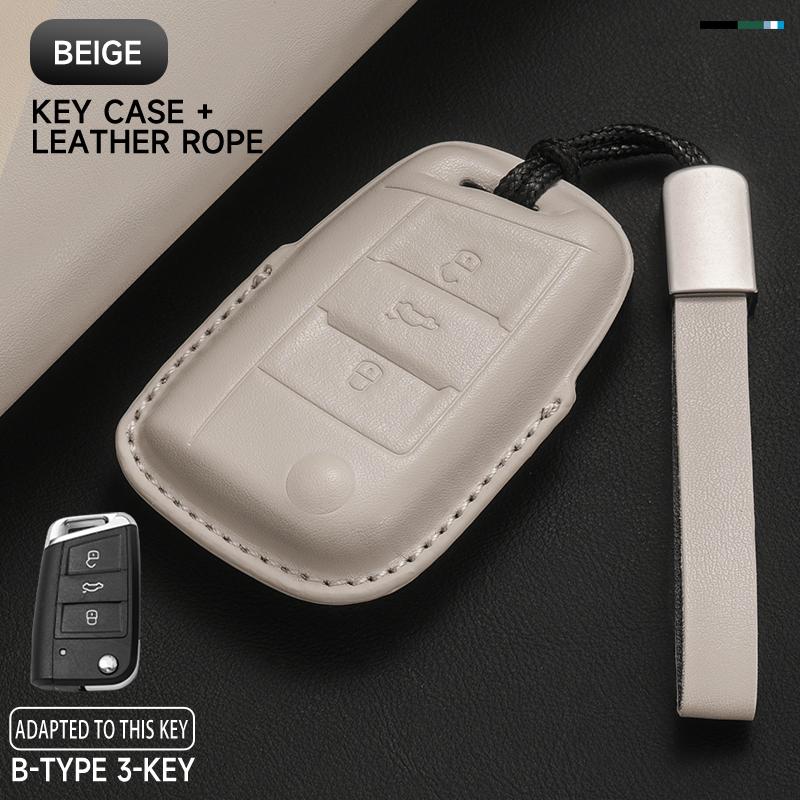 Leather Car Key Cover Case Protection Shell Keychainfor Vw Volkswagen Gti Golf 7 Mk2 Mk7 Polo Tiguan T-Cross T-Roc Touran