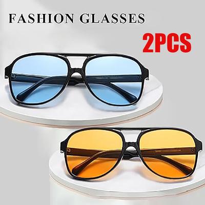 2PCS Oversized Rectangle Sunglasses Women Fashion Double Bridge Glasses Male Fashion Driving Sunglasses