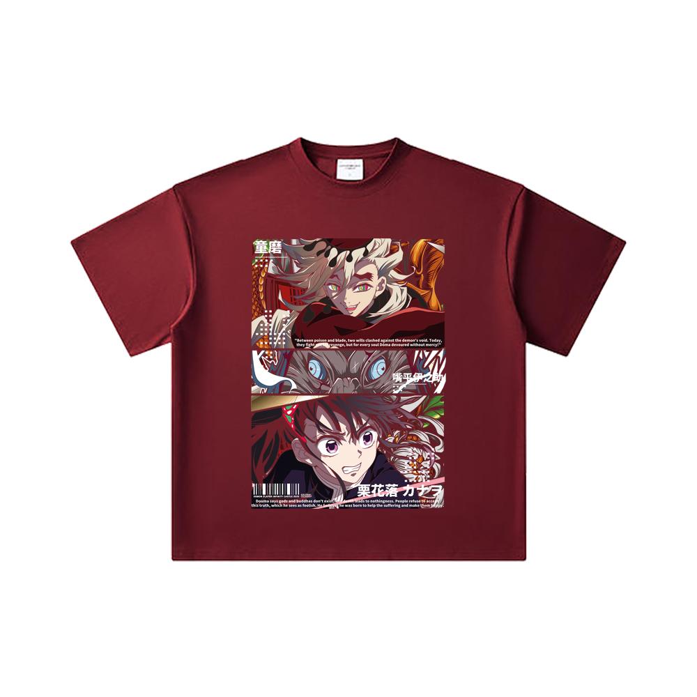 

260 GSM Double Yarn 32 Count 100% Cotton Demon Slayer V30 Kanao x Doma Black Print Unisex Heavy Cotton T Shirt 2XL
