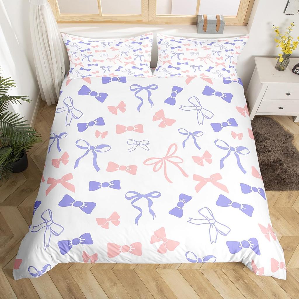Princess Bowknot Duvet Cover Red Strawberry Polka Dots Bedding Set Hand Drawn Cartoon Comforter Cover Dreamy Fairy Quilt Cover
