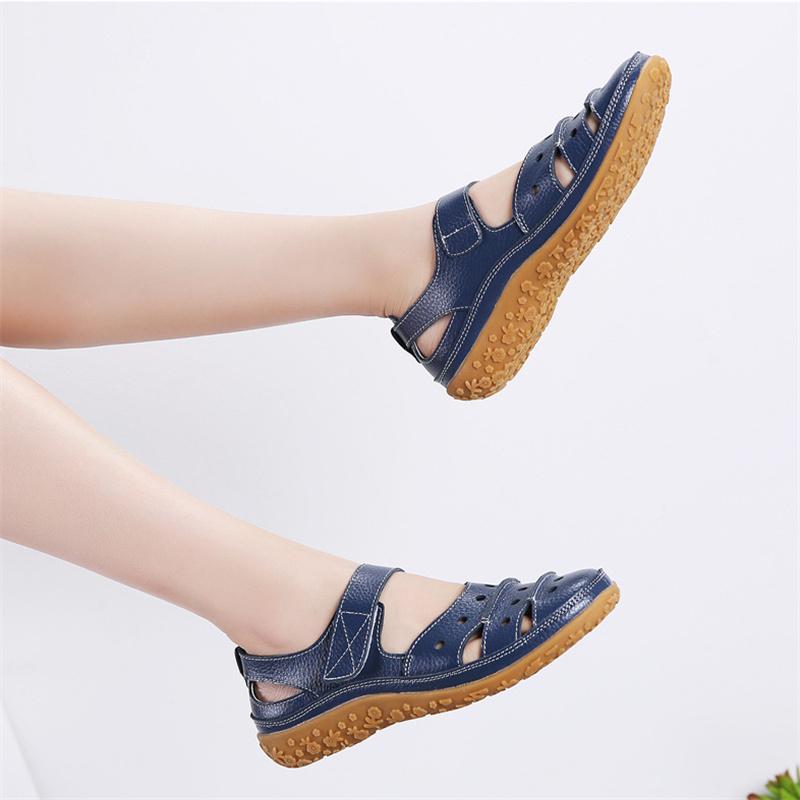 Letné Nové Dámske Sandále Topánky s Dutými Otvormi Kožené Dámske Jednoduché Topánky Priedušné Protišmykové Ležérne Topánky Zapatillas Mujer