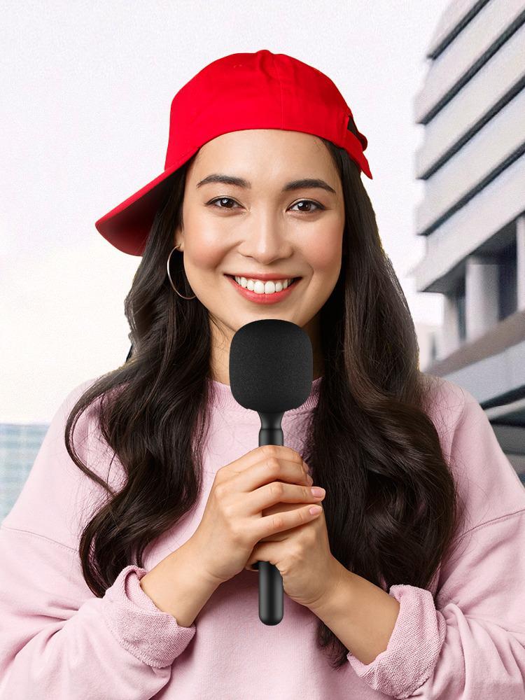 Universal Lavalier Street Reporter Microphone and Handheld Pole for Interviews