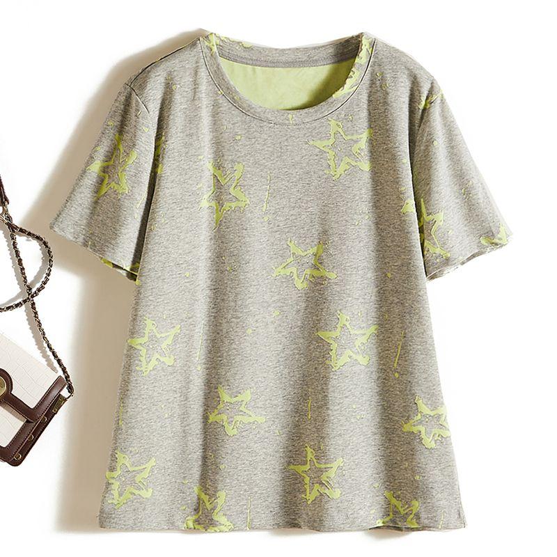 

Wave Curl Craft Sculptural Feel Tops! Women s XINGX Graphic round Neck Short Sleeve Cotton Blended Breathable T-shirt Summer Light gray L