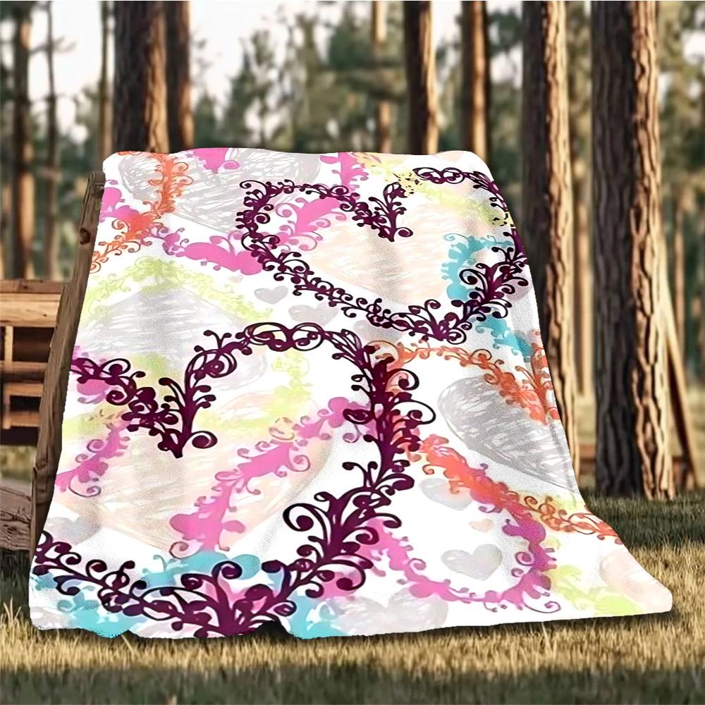 1pc Heart Pattern Print Outdoor Blanket, Lightweight Polyester,
