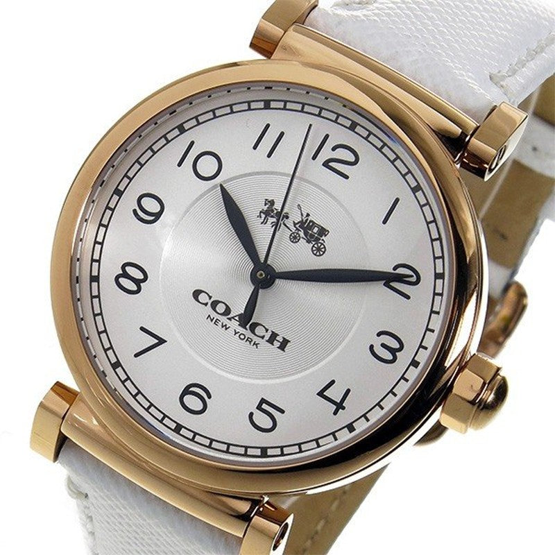 Coach Womens Silver 32mm Dial White Genuine Leather Band Watch 14502408