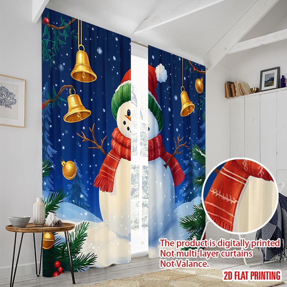 2 Stück, 2D-Ebene Druckmuster Vorhänge Niedlicher Schneemann Winter Weihnachten Festlich (3) Vielseitiger Stoff (ohne Stange) Geschenke Perfekt