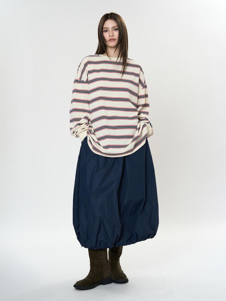 Tricou cu dungi retro coreean Louvre - Top casual de primăvară pentru femei