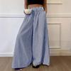 Women Pants with Pockets, Casual Wide Leg Trousers with Elastic Waist, Loose Fit Striped Print Pants for Everyday Wear