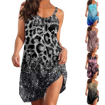 Fashion WomenPrinting Sleeveless Tunic Dresses Plus Size T-shirt Dress