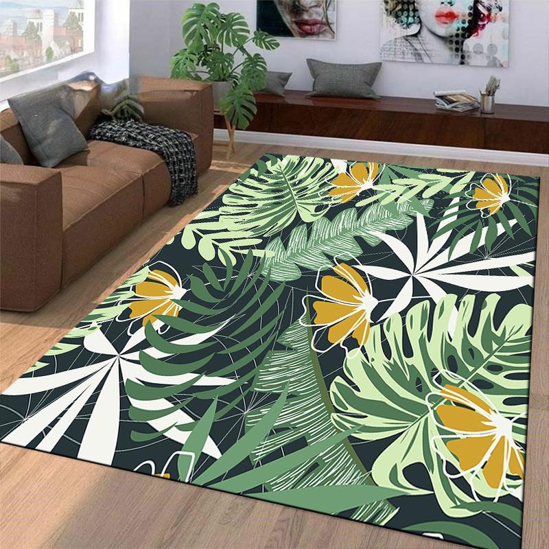 Tropical Leaf Pattern Area Rug for Home Decor Suitable for use as an anti-slip game mat for living room and bedroom sofas