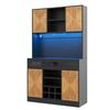 Küchenschrank, Hoher Vorratsschrank mit LED-Beleuchtung und Steckdosen, Glas-Klapptür, Glasablage und herausnehmbarer Weinregal, 105 × 40 × 180 cm